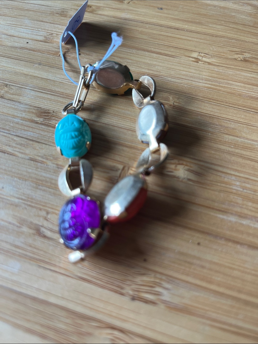 8 Vintage Multi Colored Scarabs Gold Tone Bracelet